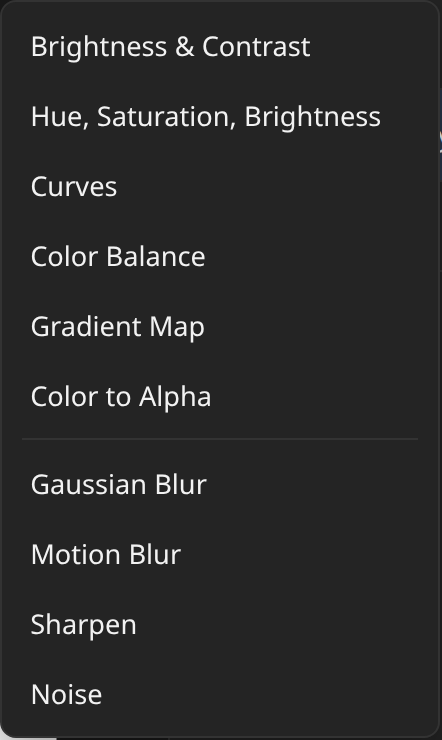 Adjustments menu