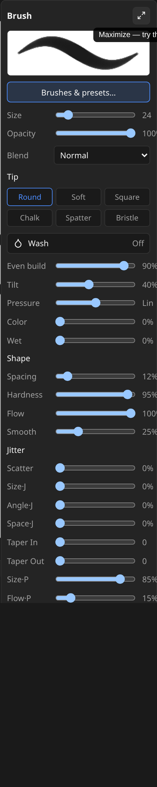 Brush settings