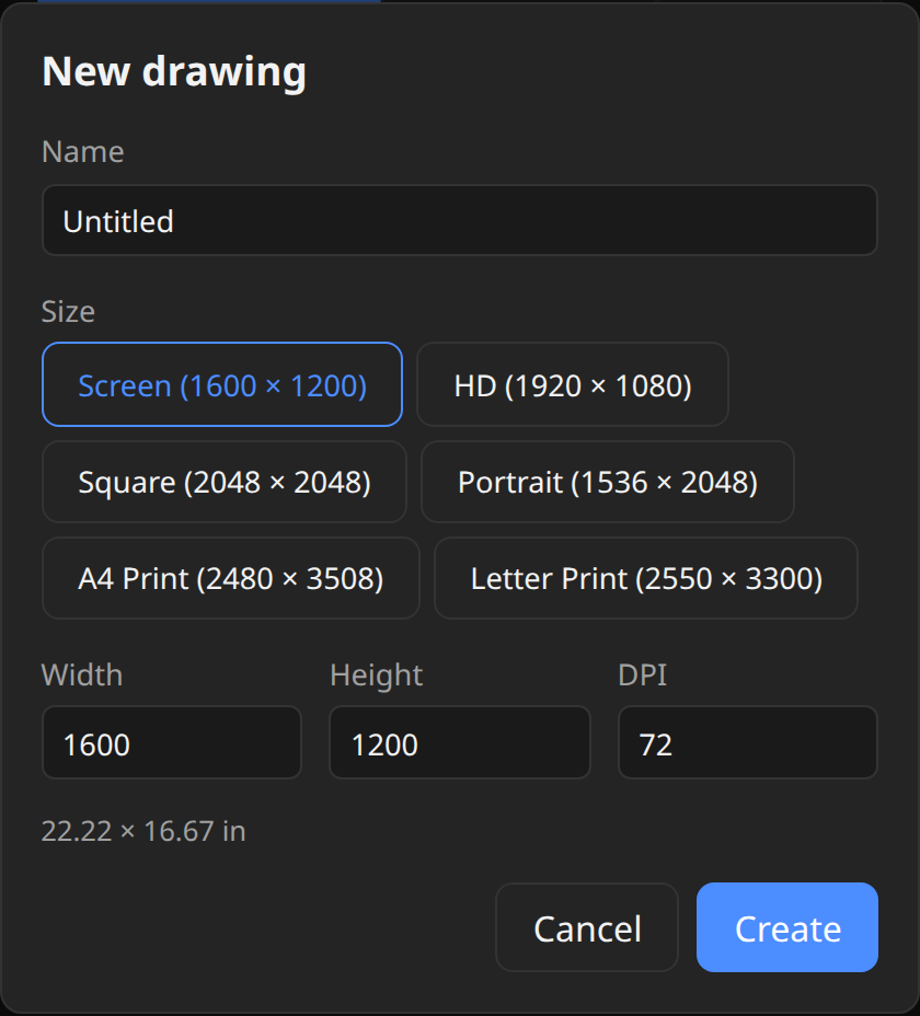 New document dialog